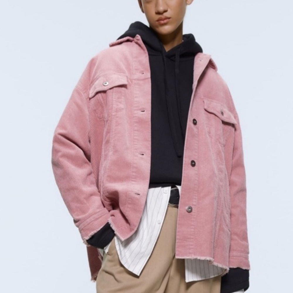 Zara Raw Hem Corduroy Jacket - Pink - Size Small